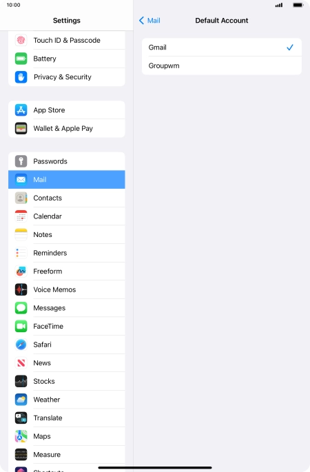 Press the required email account to select the email account as your default account.