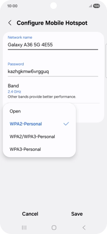 Press WPA3-Personal to password protect your Wi-Fi hotspot.