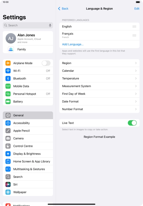 To subsequently select another language as the default language, press the move icon next to the required language and drag it to the top of the list.