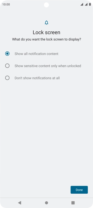 Press the required setting.