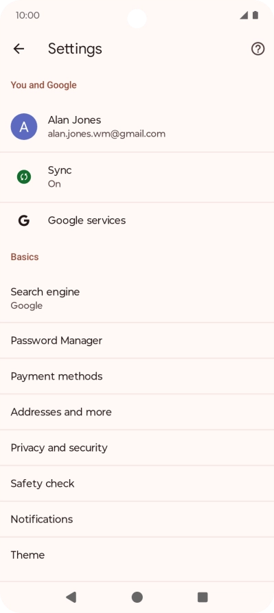 Press Privacy and security.