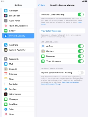 Press the indicators next to the required applications to turn the function on or off.