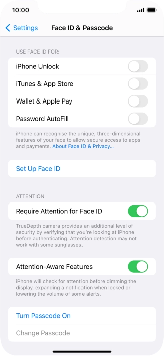 Press Turn Passcode On and key in a phone lock code of your own choice twice.