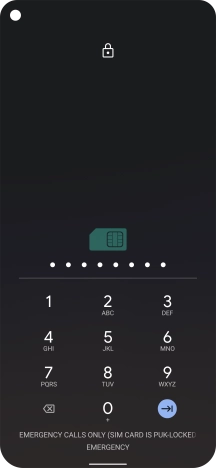 Key in the PUK and press the confirm icon.