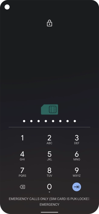 Key in the PUK and press the confirm icon.