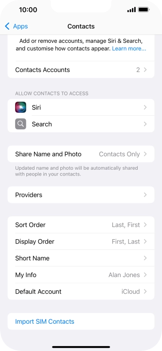 Press Import SIM Contacts.