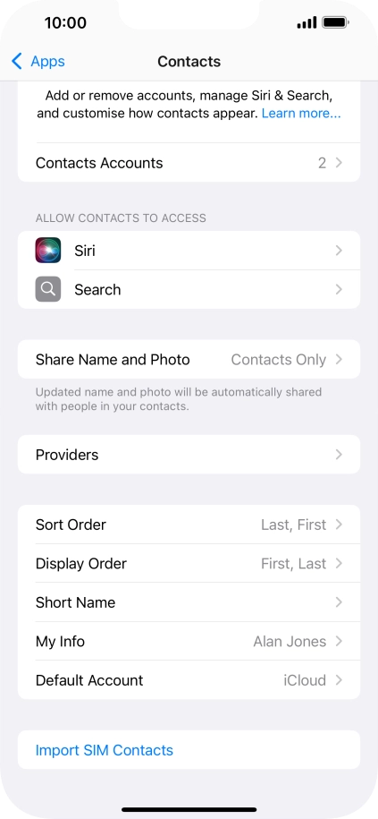 Press Import SIM Contacts.