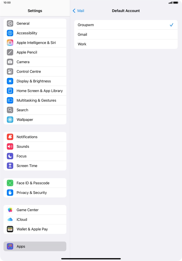 Press the required email account to select the email account as your default account.