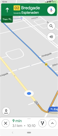 The travel information at the bottom of the screen shows your estimated time of arrival and distance to destination.
