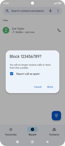 To report the number as spam, press the field next to 
