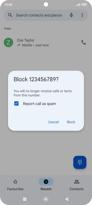 To report the number as spam, press the field next to 