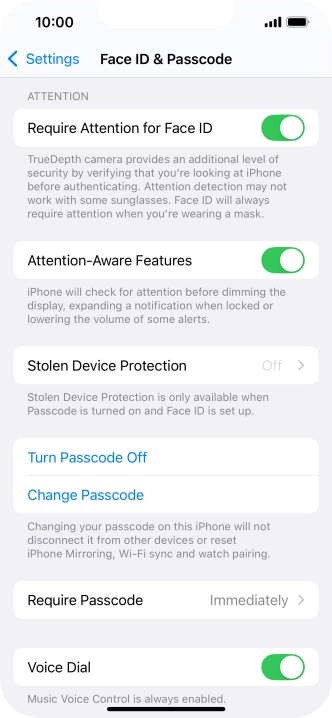 Press Turn Passcode Off and key in the phone lock code.