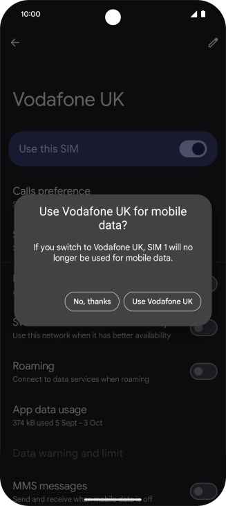 Press the required setting.