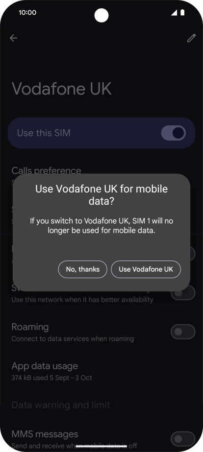 Press the required setting.