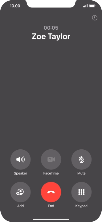 Press the end call icon to end the call and return to the home screen.