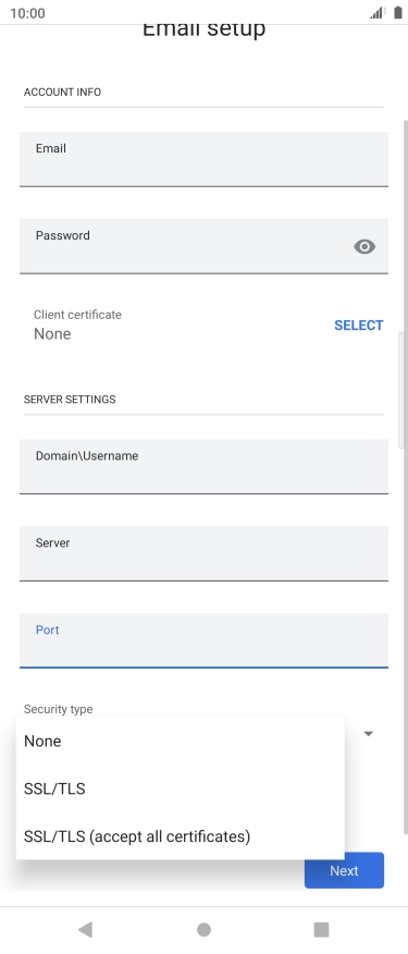 Press the required setting.