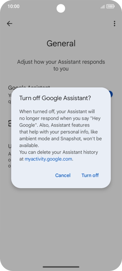 If you turn off the function, press Turn off.