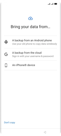 Press the required setting and follow the instructions on the screen to transfer the content from another phone.