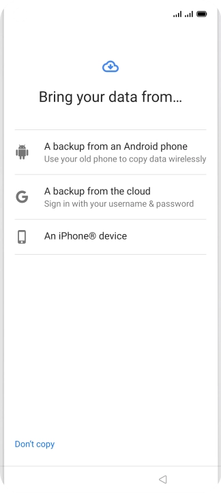 Press the required setting and follow the instructions on the screen to transfer the content from another phone.