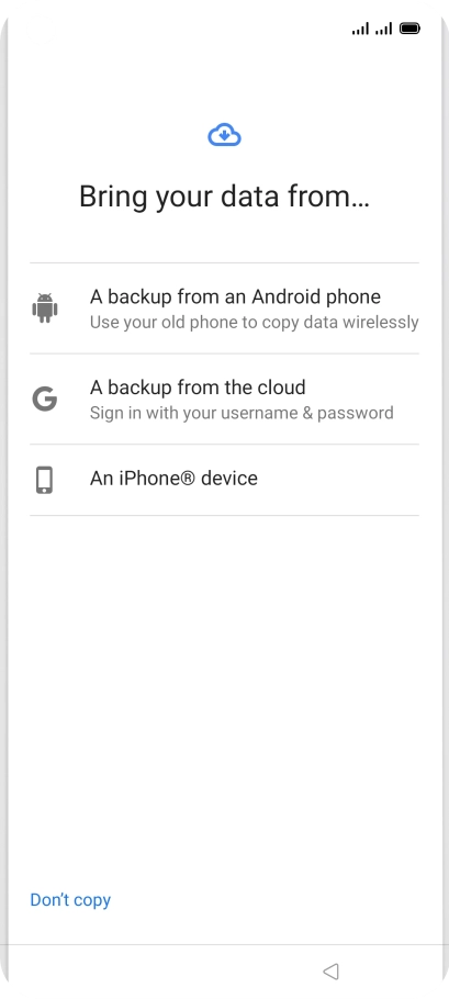 Press the required setting and follow the instructions on the screen to transfer the content from another phone.