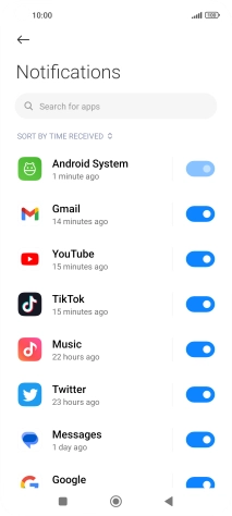 Press the indicator next to the required app to turn the function on or off.