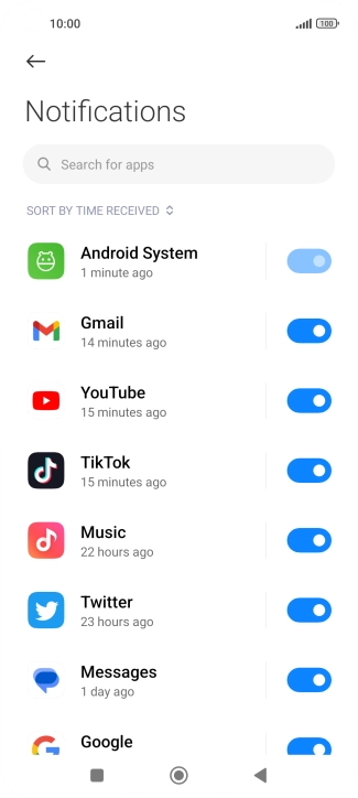 Press the indicator next to the required app to turn the function on or off.