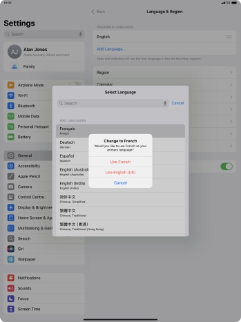 To select the new language as the default tablet language, press Use ‹language›.