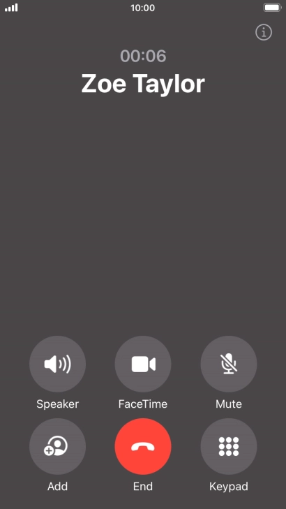 Press the end call icon to end the call and return to the home screen.