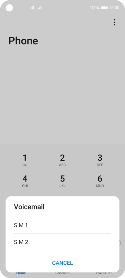Press the required SIM. Follow the instructions to listen to your messages.