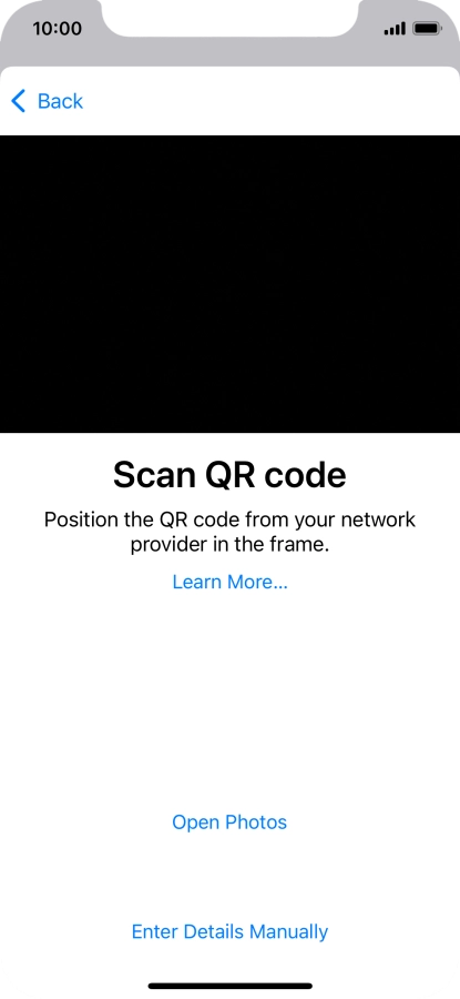 Place the QR code you've received inside the phone camera frame to scan the code. Your eSIM is transferred to your new phone over the internet.