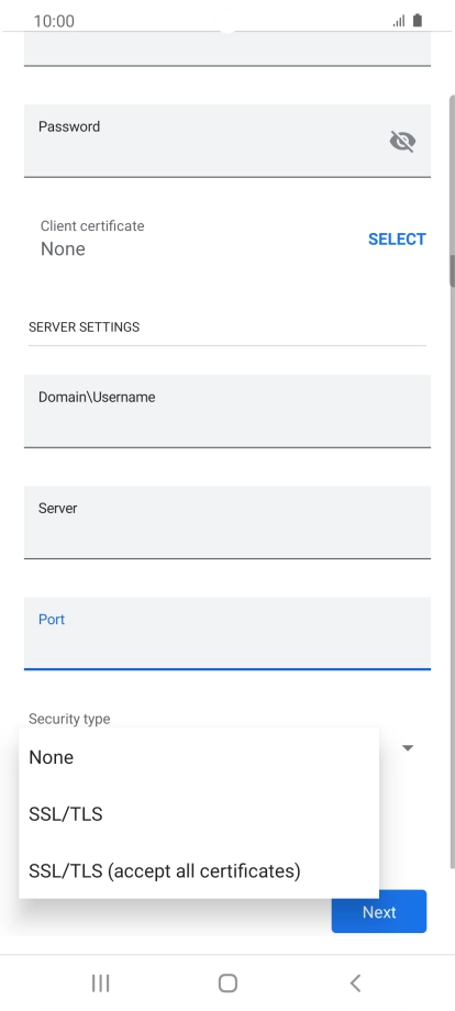 Press the required setting.