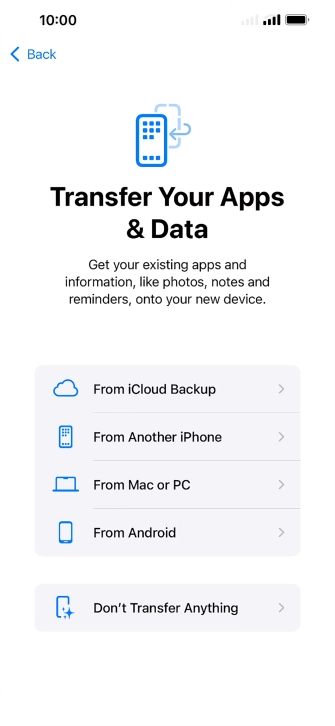 When this screen is displayed, your phone is ready to restore content from an iCloud backup.