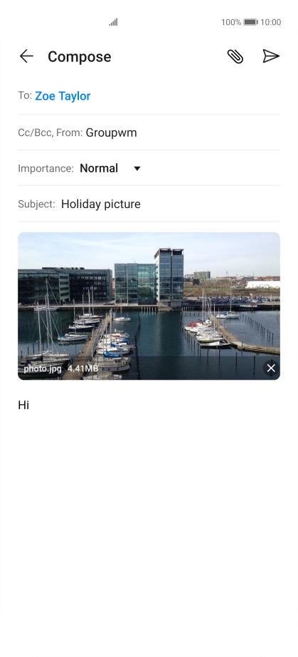 Press the send icon when you've finished your email message.