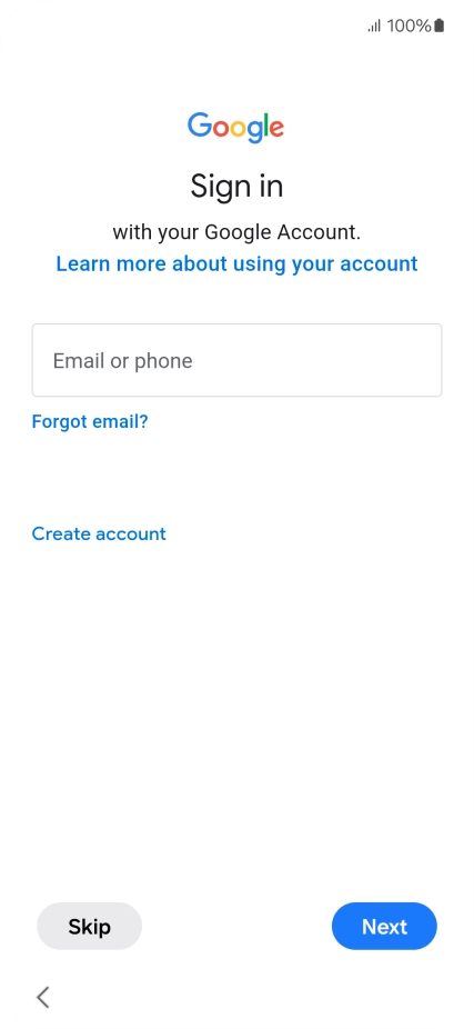 Press Email or phone and key in the username for your Google account.