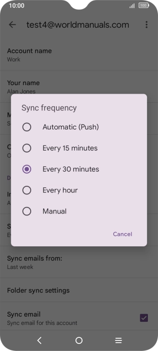Press the required setting.