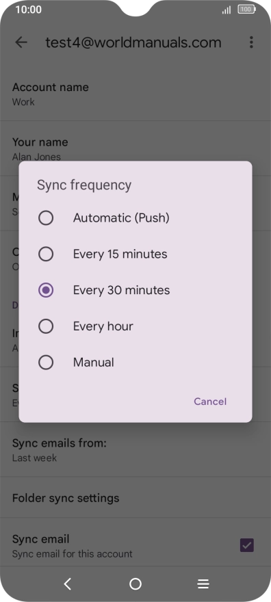 Press the required setting.