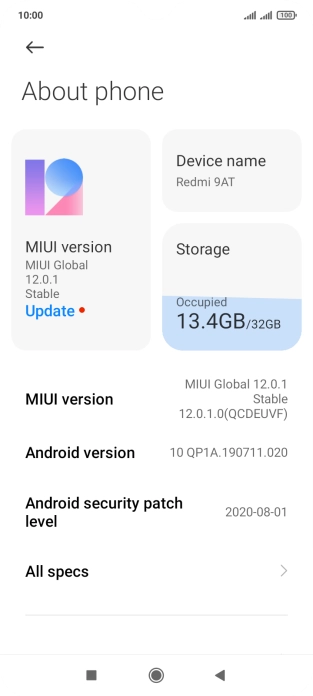 Your phone's software version is displayed next to Android version.