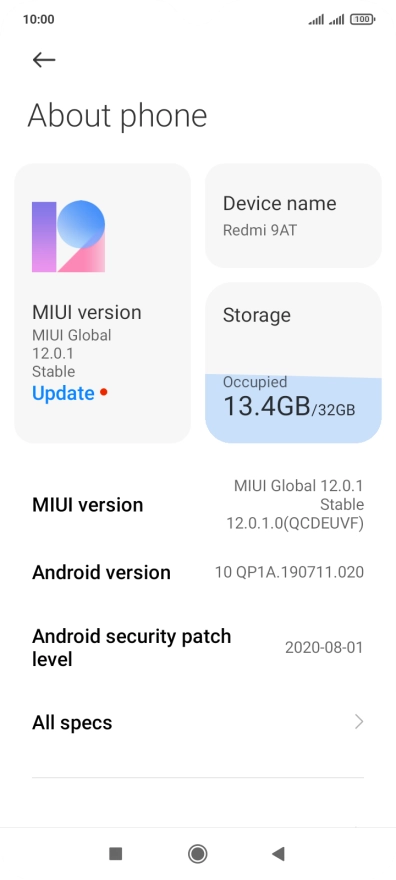 Your phone's software version is displayed next to Android version.