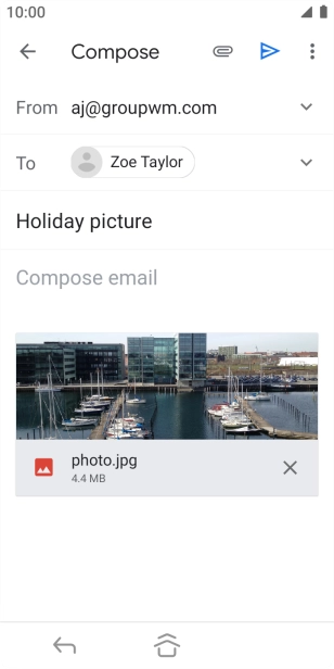 Press the text input field and write the text for your email message.