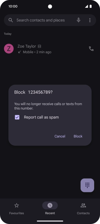 To report the number as spam, press the field next to 