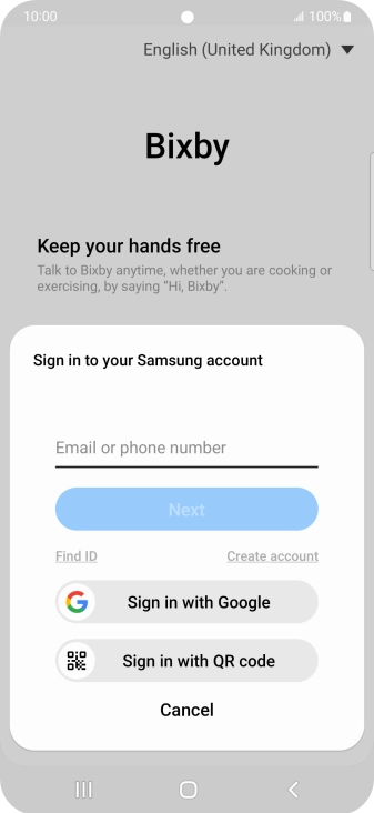 If you don't have a Samsung account, press Create account and follow the instructions on the screen to create an account.