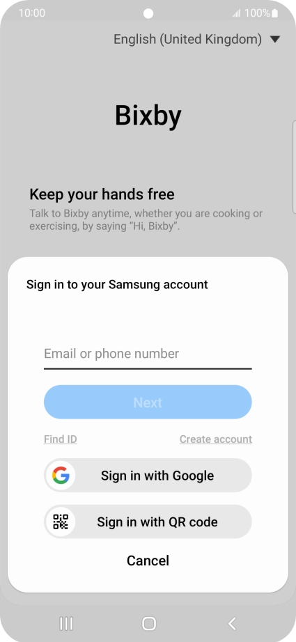 If you don't have a Samsung account, press Create account and follow the instructions on the screen to create an account.