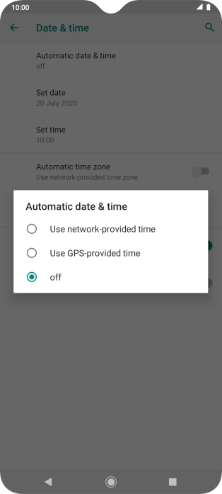 Press Use network-provided time to turn on the function.