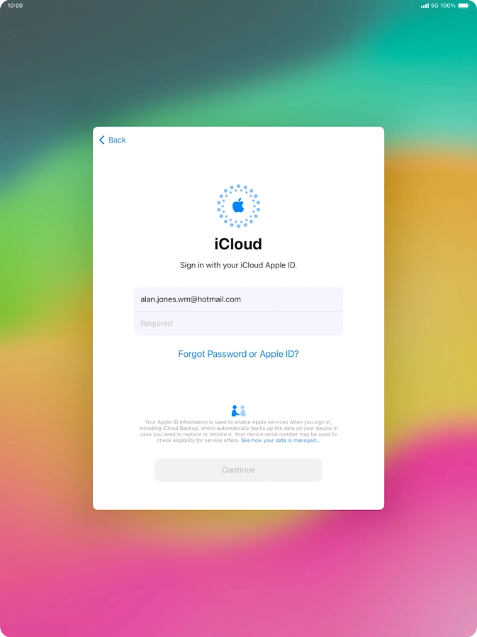 Press Required and key in the password for your Apple ID.
