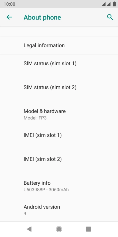 Your phone's software version is displayed below Android version.