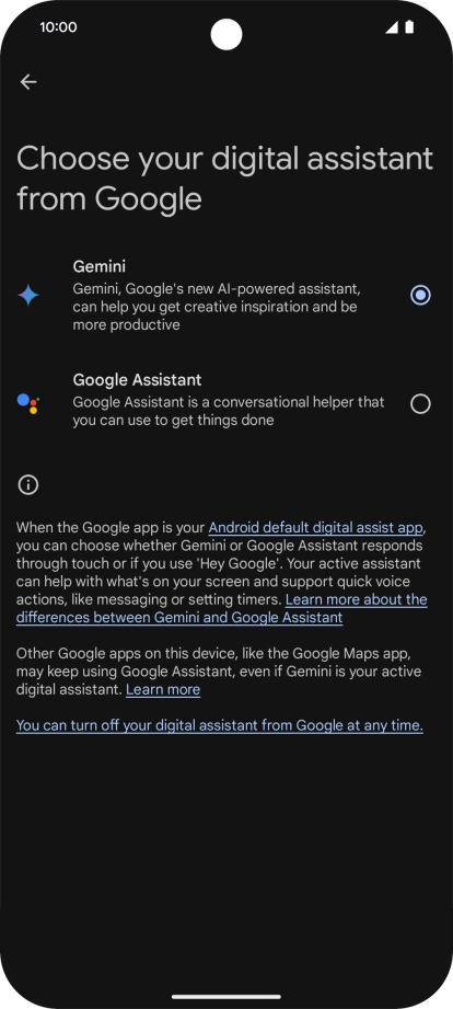 Press the required voice control assistant.