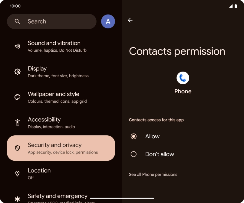 Press the required setting.