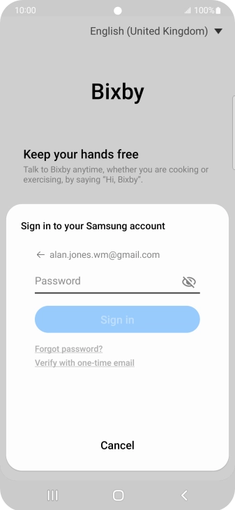Press Password and key in the password for your Samsung account.
