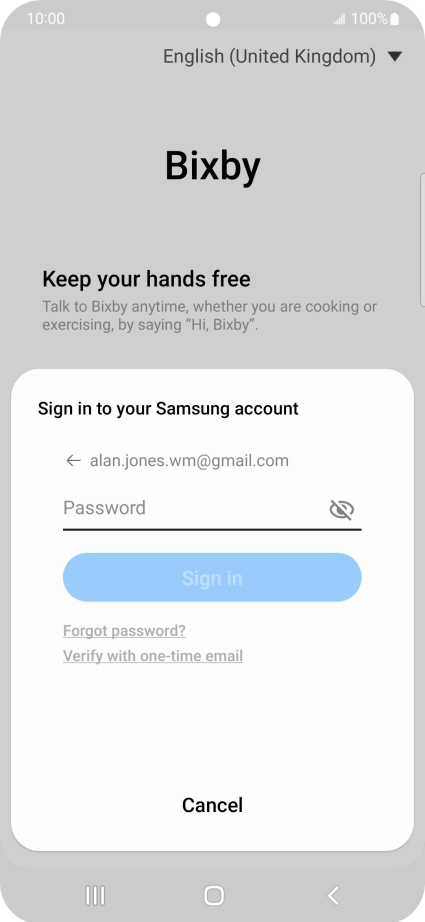 Press Password and key in the password for your Samsung account.