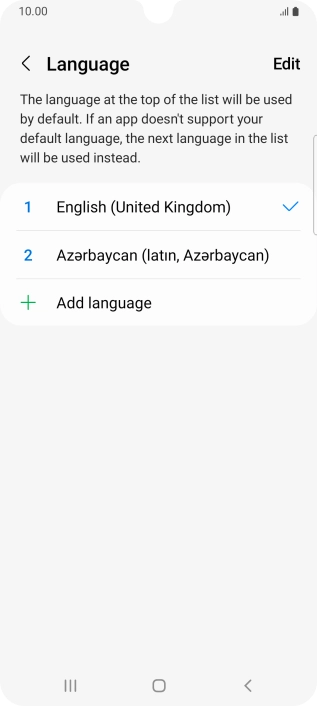 To subsequently select another language as the default language, press the required language.